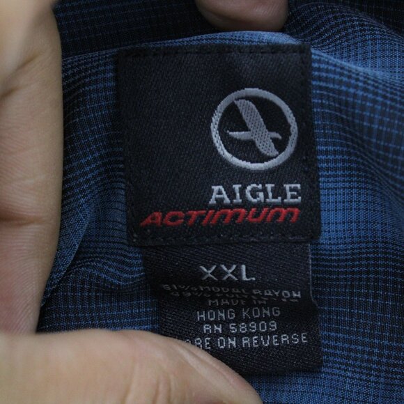Aigle Actimum Shirt Mens 2XL Blue Casual Plaid Button Down Long Sleeve Collared - Picture 6 of 9